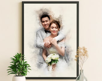 Custom Watercolor Couple Portrait From Photo, Anniversary/valentines day Gift