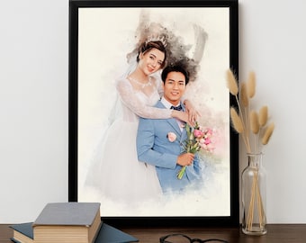 Custom Watercolor Couple Portrait, Personalized Anniversary/valentines day Gift