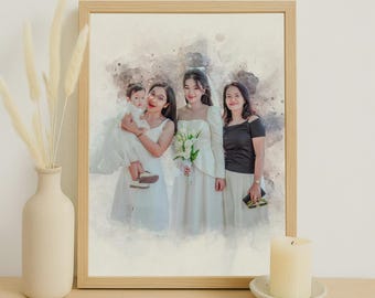 Personalized Watercolor Couple Portrait from Photo (Digital Print)