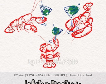 Illustration de Martini au homard | Cocktail côtier PNG SVG (Téléchargement numérique)