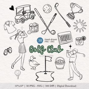 Golf Club SVG PNG, minimalistyczny, rysowany ręcznie rysunek sportowy (pobieranie cyfrowe)
