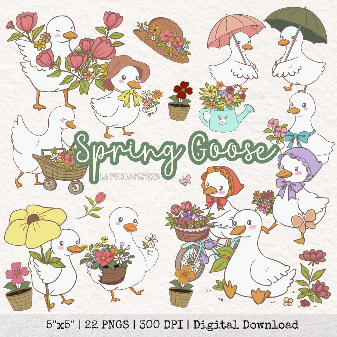 Springtime Goose Spring Goose Clipart PNG, Pastel Floral Silly Goose Illustrations, Hand ...