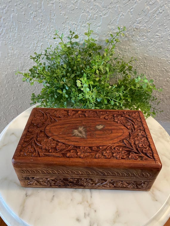Carved wooden trinket box
