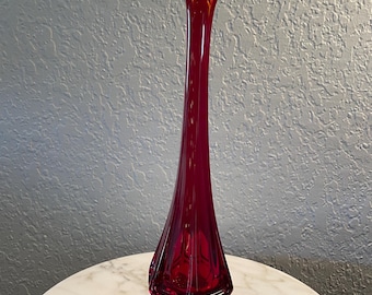 Vintage MCM Viking Glass  Orange Persimmon  Swung Vase in Epic Column