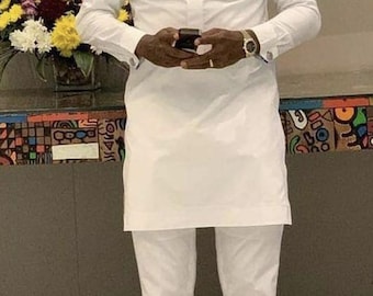 hommes 2 pièces, chemise et pantalon, vêtements africains pour hommes, dashiki, vêtements de mariés. Chemise brodée et pantalon assorti