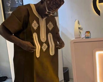 Męski dwuczęściowy skaftan, koszula i spodnie, odzież męska afrykańska, dashiki, odzież dla pana młodego. Koszula z haftem i pasujące spodnie