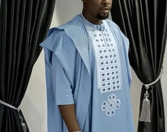 Men's 3-Piece Agbada Set: African Clothing, Shirt & Pants