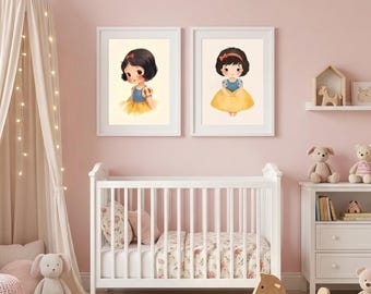 Láminas de acuarela para guardería de princesas de cuentos de hadas (descarga digital)
