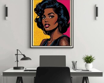 Arte de pared de mujer glamurosa retro / Retrato de arte pop / Póster mate premium
