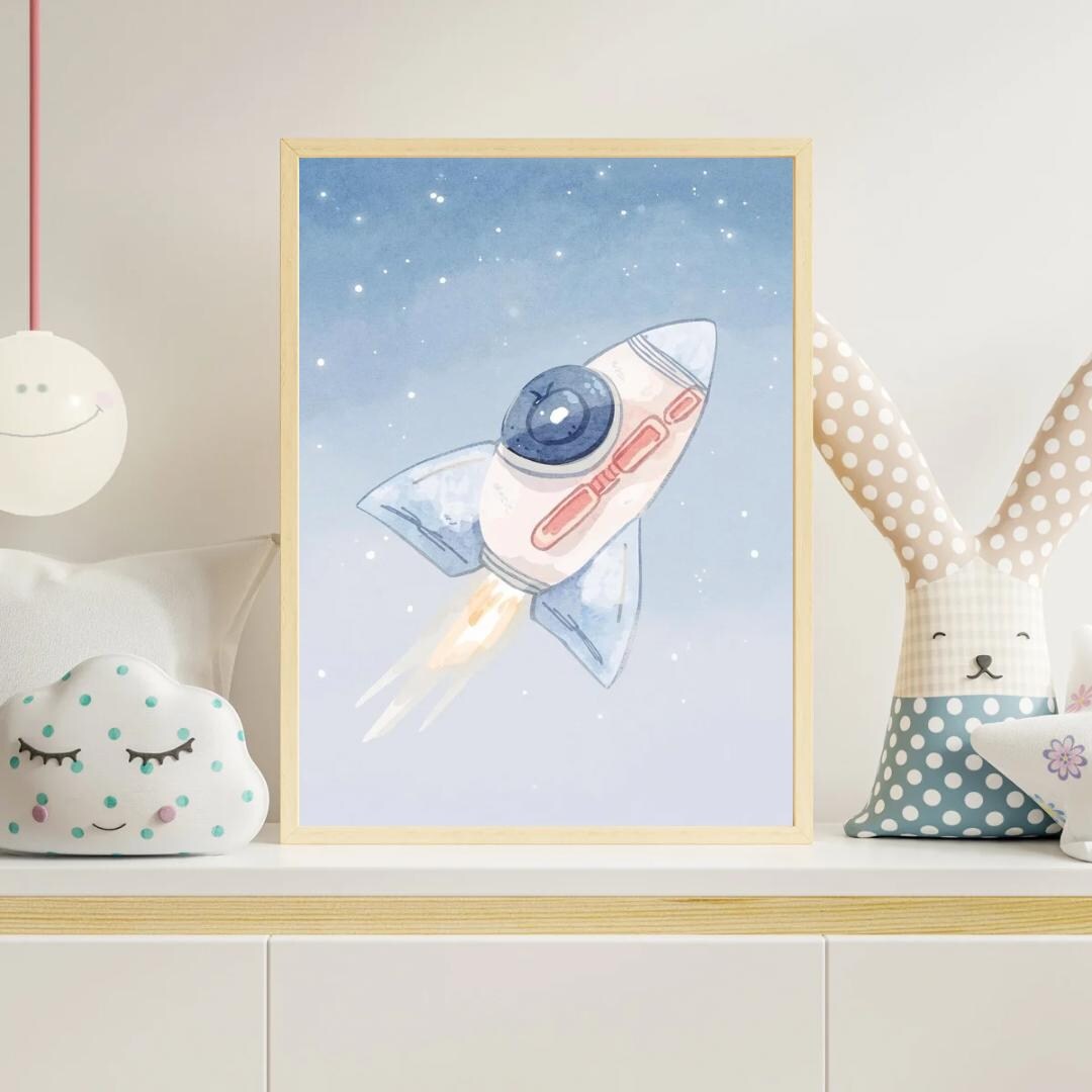 Watercolor Rocket Wall Art | Kids Space Decor | Premium Matte Poster - Etsy