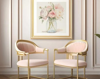 Lámina de peonías en jarrón / Elegante cuadro floral para pared