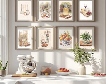 Láminas decorativas con motivos de cocina: Decoración de comida estilo granja (Juego de 8) (Descarga digital)