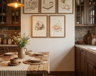 Láminas de arte de cocina vintage / Decoración rústica de granja en sepia (descarga digital)
