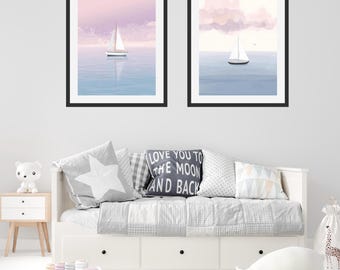 Láminas de veleros en acuarela: Arte costero para habitación infantil (Descarga digital)