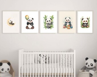 Láminas de pandas para guardería / Decoración infantil con animales juguetones (descarga digital)