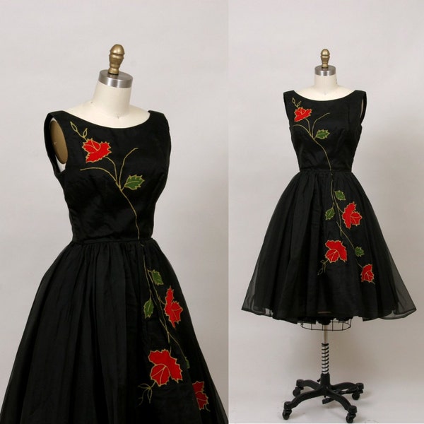 1950's party dress in red red rose