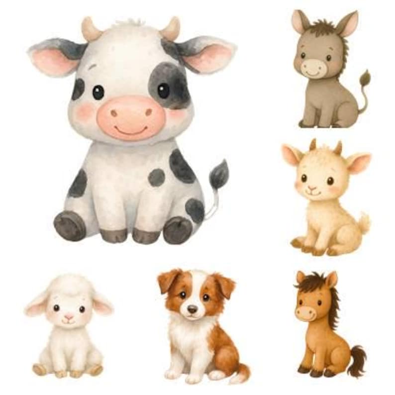 Watercolor Farm Animals Clipart, Cute Farm Illustration Set, Rustic ...