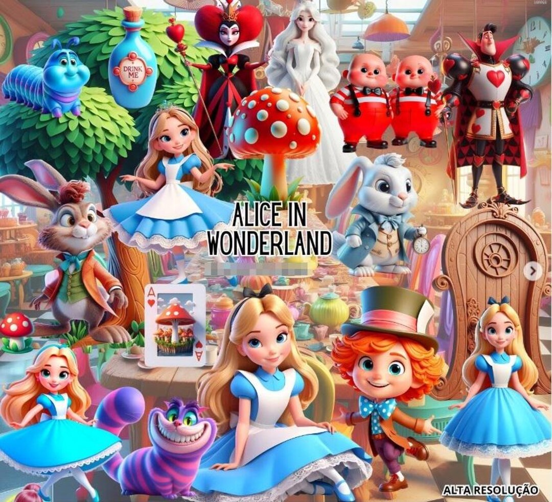 Alice in Wonderland Clipart, 3D Tea Party PNG Illustrations, Cute Alice ...