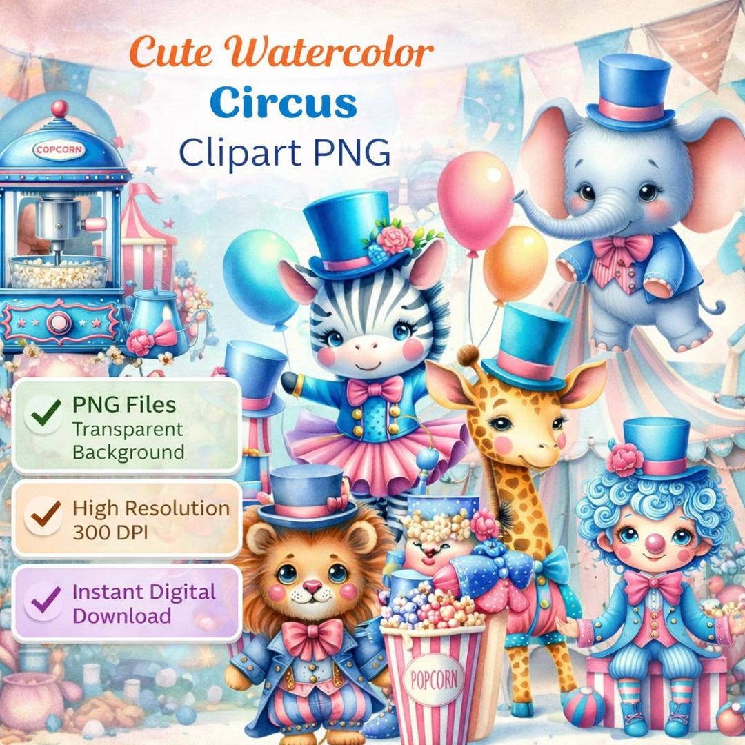 Cute Watercolor Pink Circus Clipart PNG, Circus Theme Illustration ...