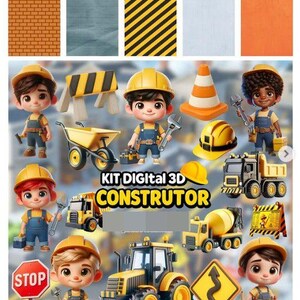 Cute Builder Mascot Clipart PNG, Construction Worker Boy, 3D Sublimation Design, Birthday Party, High Quality PNG, 300 DPI, Instant Download