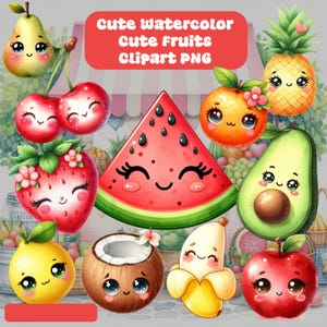 Cute Watercolor Fruits Clipart PNG, Fruit Theme, Sublimation and Art for Children's Housing