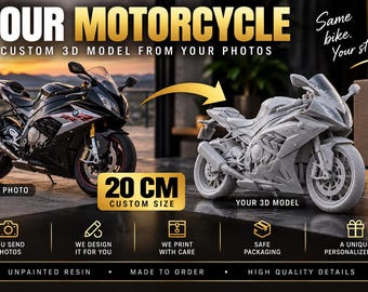 Modelo de motocicleta personalizado a partir de una foto, réplica de motocicleta impresa en 3D, miniatura de moto personalizada, 20 cm