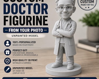 Custom Doctor Figurine from Photo, Personalized Doctor Gift, 3D Printed Cartoon Statue, Medical Graduation Gift