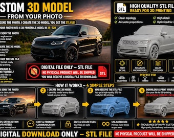 Custom 3D Model from Photo STL File | Personalized Car, Pet or Object | 3D Printable Model | Digital Download