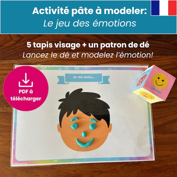 Activité ludique sur les émotions enfant 3 à 8 ans | tapis pâte à modeler| jeu à imprimer | PDF éducatif en français