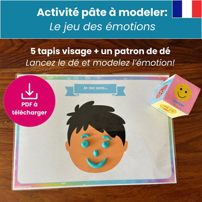 Fun activity about emotions for children aged 3 to 8 | Play-Doh mat | Printable game | Educational PDF in French image 1