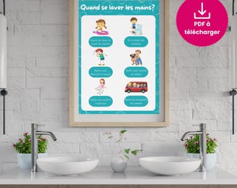 Handwashing poster set | printable children's health poster | hygiene routine | PDF in French