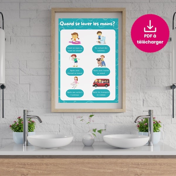 Handwashing poster set | printable children's health poster | hygiene routine | PDF in French