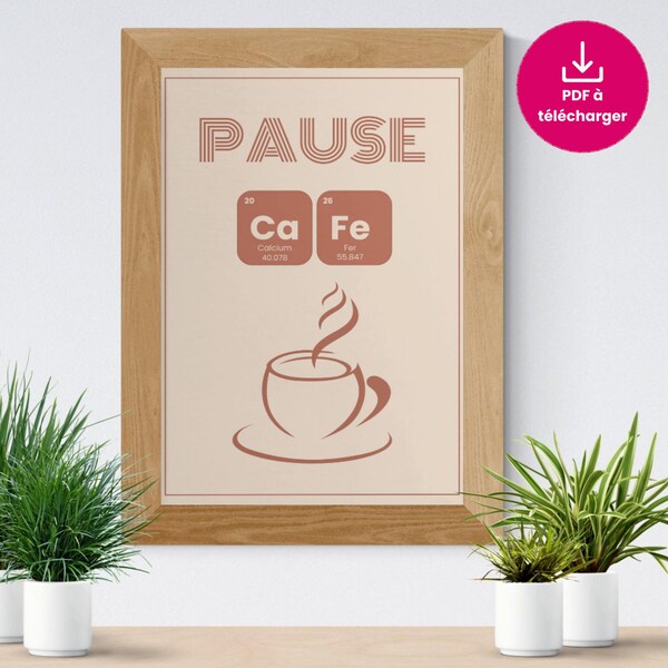 Scientific decorative poster - Coffee Break | Words with chemical elements from the periodic table | Downloadable PDF in French