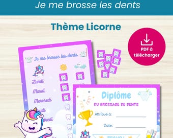 Unicorn-themed teeth brushing motivation chart - French - PDF download