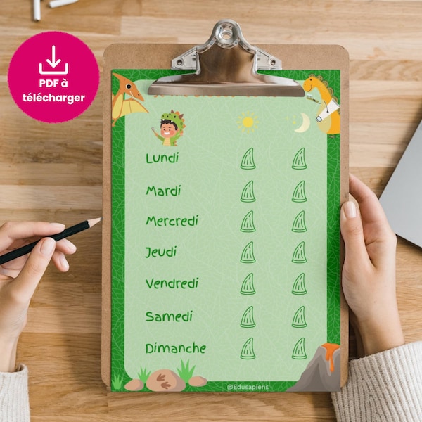 Dinosaur-themed teeth brushing motivation chart - French - Printable PDF