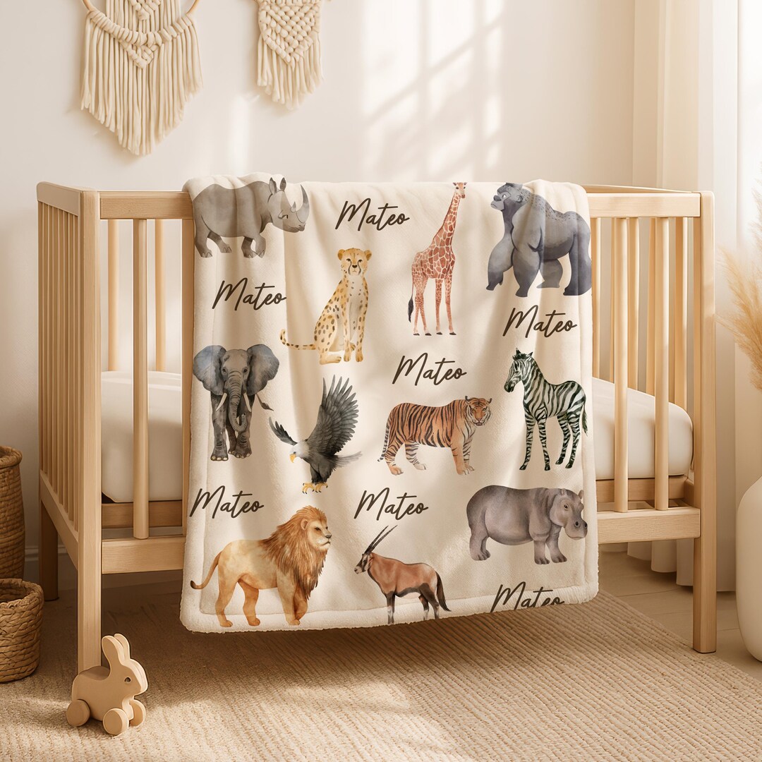 Personalized Jungle Animals Blanket, Custom Name Baby Blanket, Safari ...
