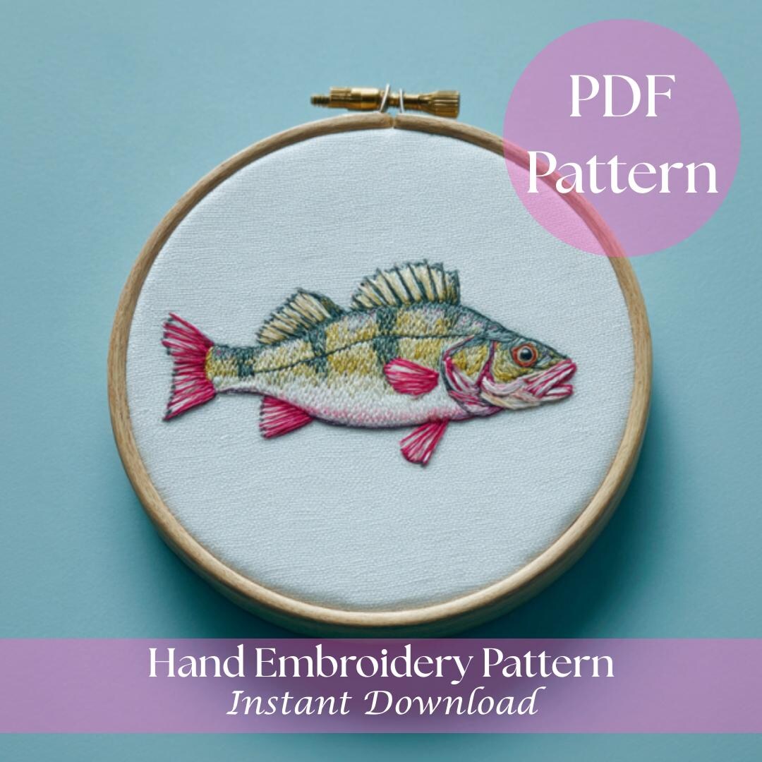 Perch Embroidery Pattern PDF | Freshwater Fish Hand Embroidery Design ...