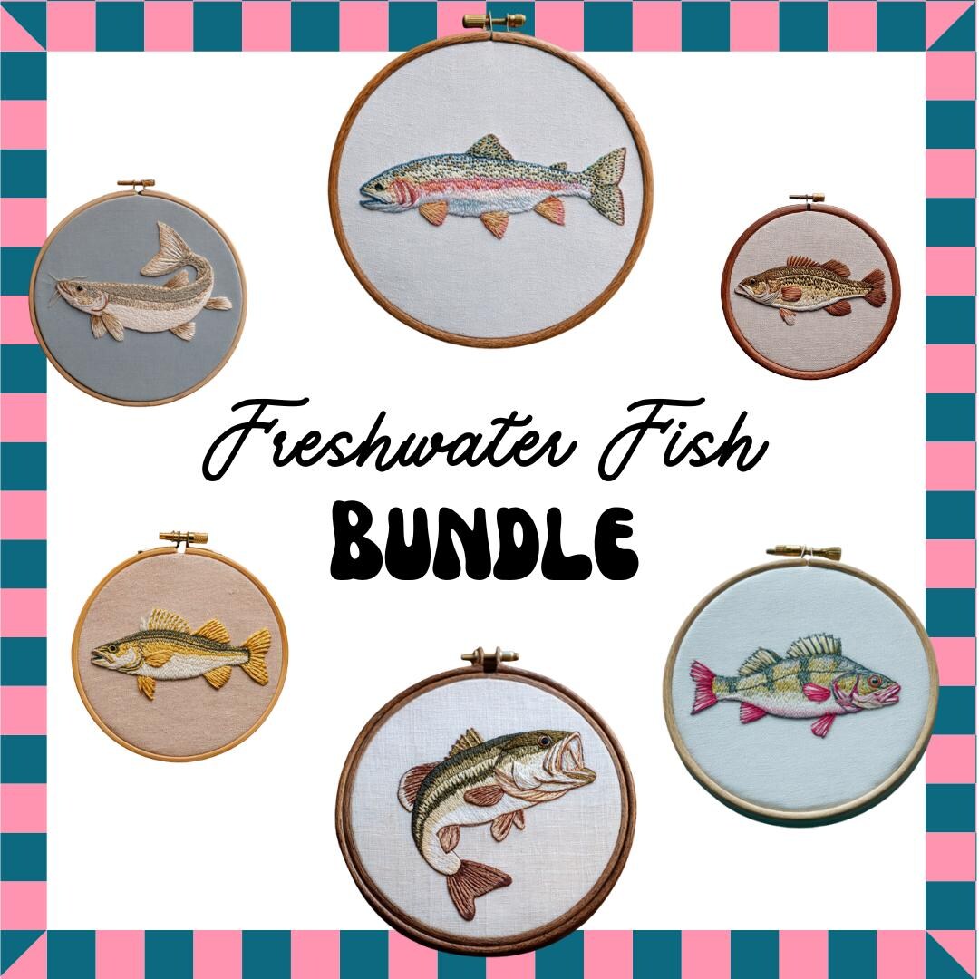 Embroidered Fish Pattern Freshwater Fish Embroidery Pattern Bundle | Modern Lake House Decor ...