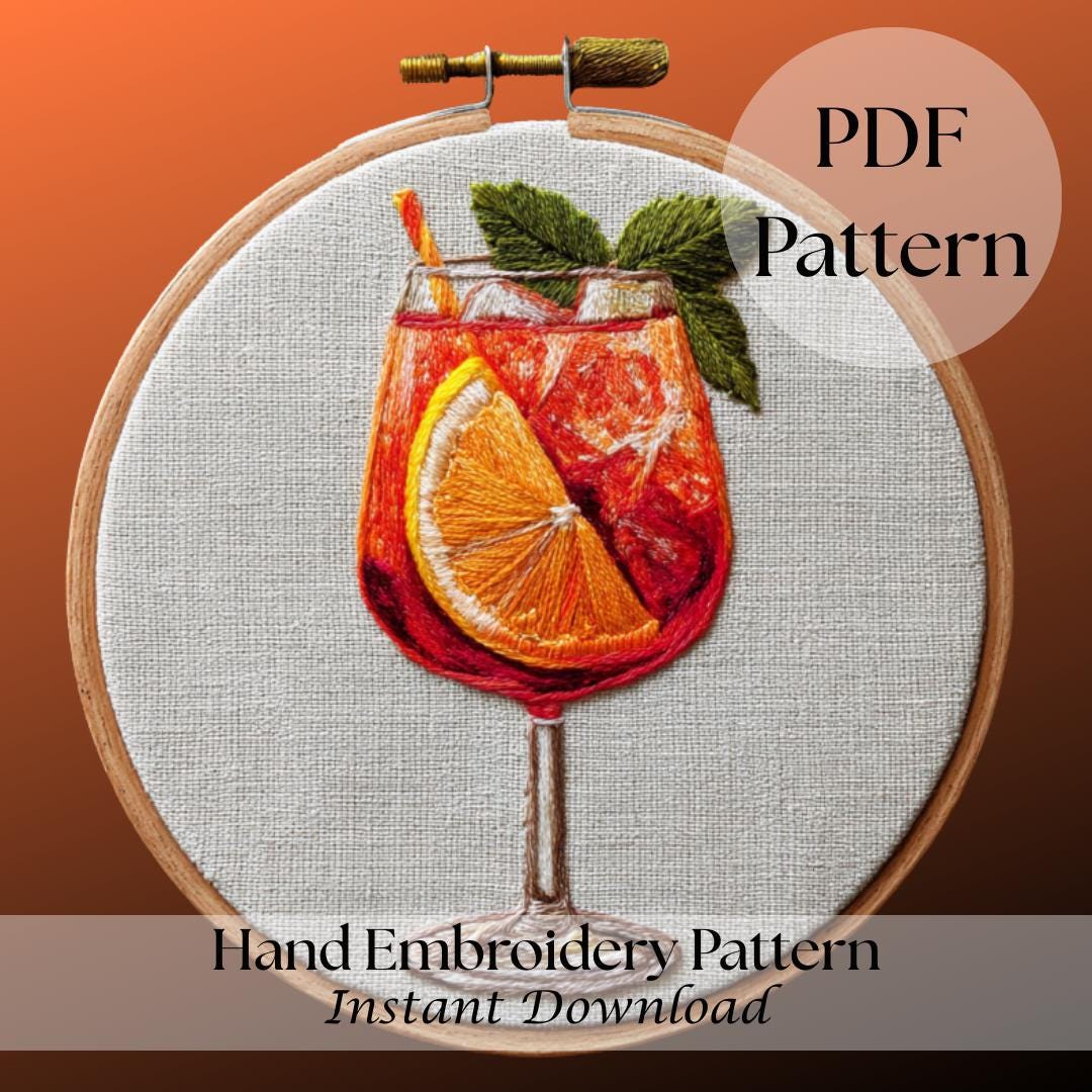 Aperol Spritz Hand Embroidery Design | Summer Cocktail Pattern (PDF) - Etsy