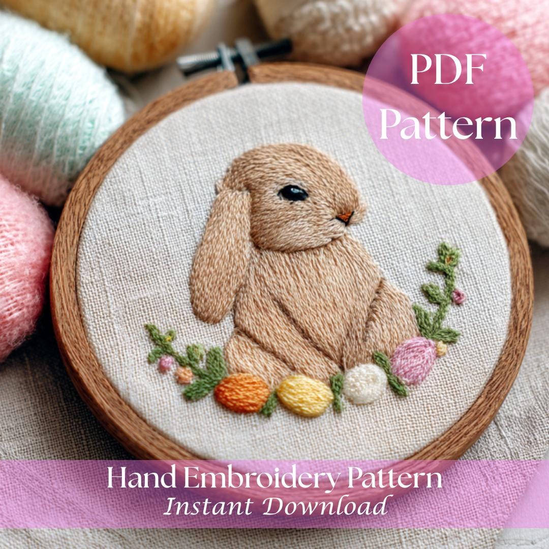 Easter Bunny Embroidery Pattern | Pastel Eggs, Spring Hoop Art (PDF ...