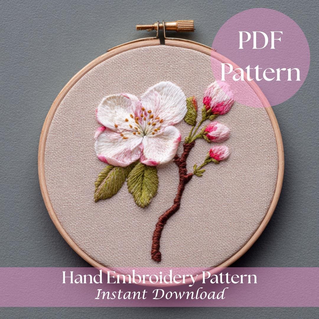 Apple Blossom Embroidery Pattern | Arkansas & Michigan State Flower ...
