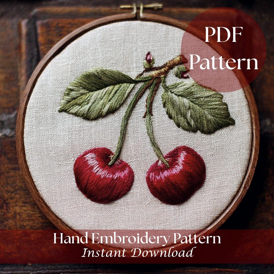 Cherry Hand Embroidery Pattern | Elegant Floral Design (PDF) - Etsy