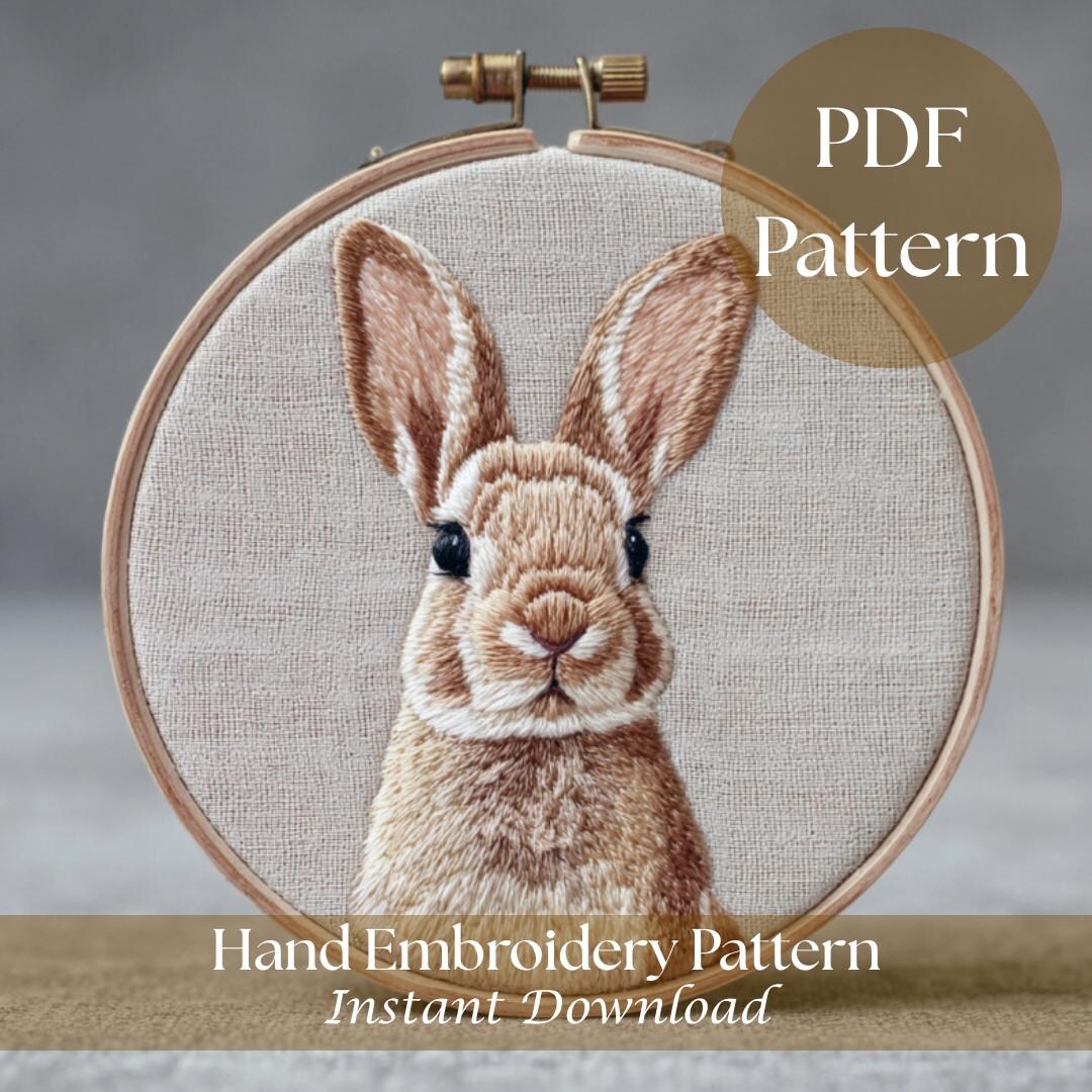 Bunny Hand Embroidery Pattern PDF | Rabbit Portrait Hoop Art | Woodland ...
