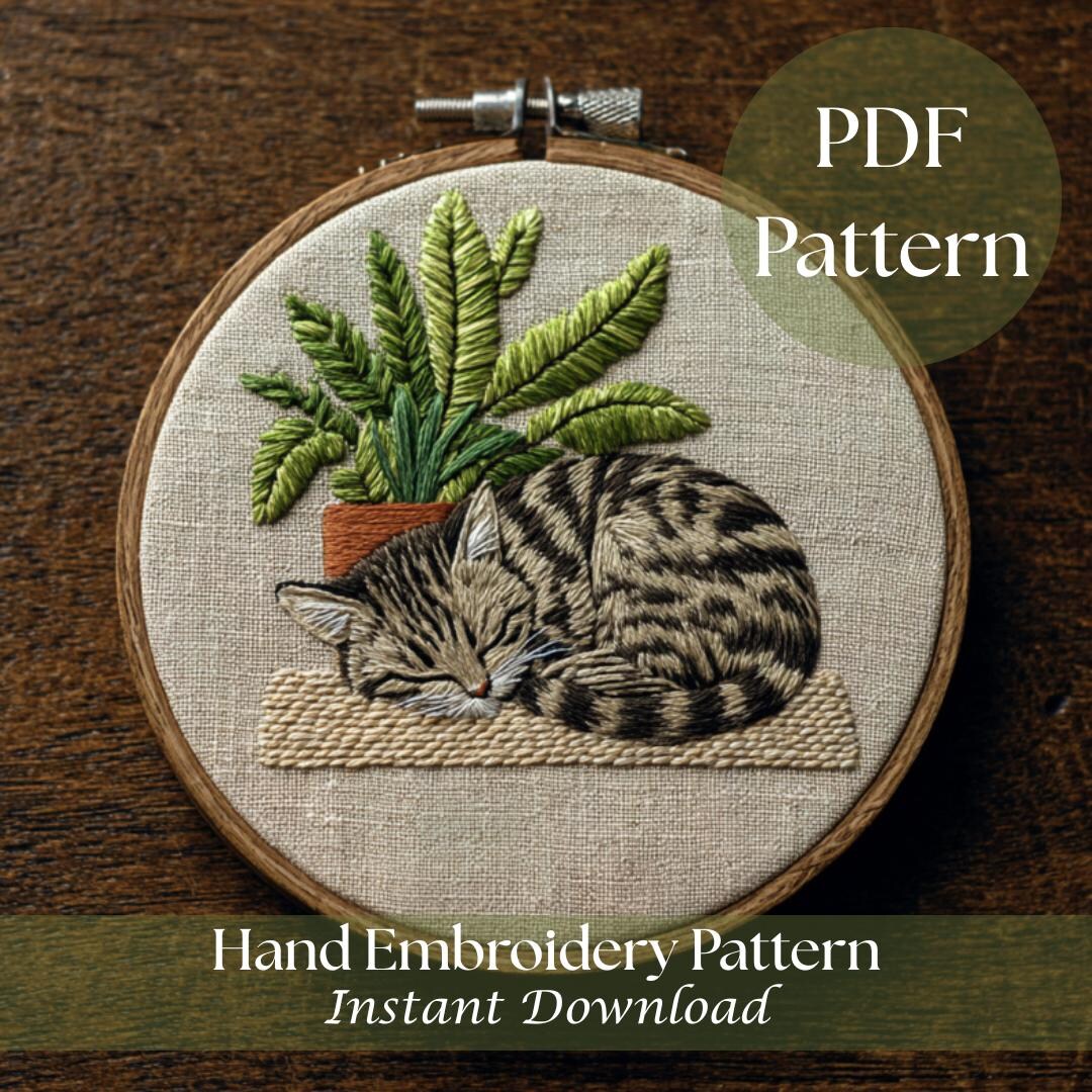 Toby Cat Pattern Tabby Cat Embroidery Pattern | Cozy Cottagecore Hoop Art (PDF Pattern ...