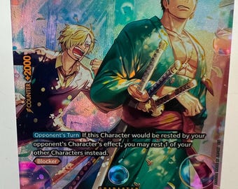 Tarjeta proxy de Roronoa Zoro texturizada - Exhibición coleccionable holográfica de fan art