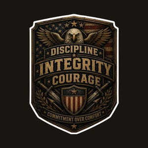 Discipline Integrity Courage Truck Decal | Commitment Over Comfort Sticker | Patriotic Rear Window Decal | American Eagle Vinyl