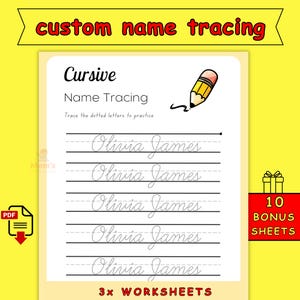 Cursive Name Tracing Worksheet - PreK Kids Handwriting Quiet Book (PDF) Custom Name Tracing Page, Preschool Printable, Grade 1 Practice