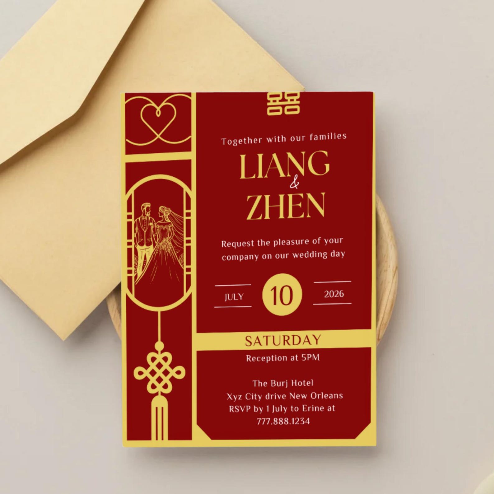 Chinese Wedding Invitation Card, Modern Oriental, Red Chinese Bilingual ...