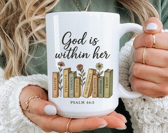 Chirstian Mug, God Is Within Her Mug, Psalm 46:5 Mug, Bible Verse Mug, Religious Coffee Cup, Faith Mug, Christian Gift for Women