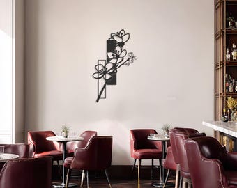 Magnolien-Blumen-Metallwand-Kunst, modernes botanisches Silhouette-Design, elegantes Blumenwanddekor für Schlafzimmer, Wohnzimmer, Flur, Metalldekor